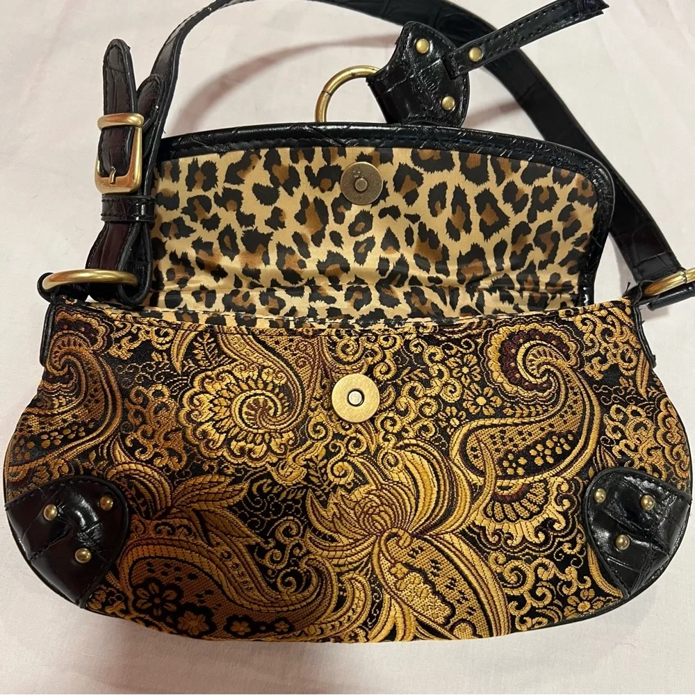 Vintage Nine West Black and Tan Brocade Cheetah Y2K Shoulder Bag - Picture 14 of 17